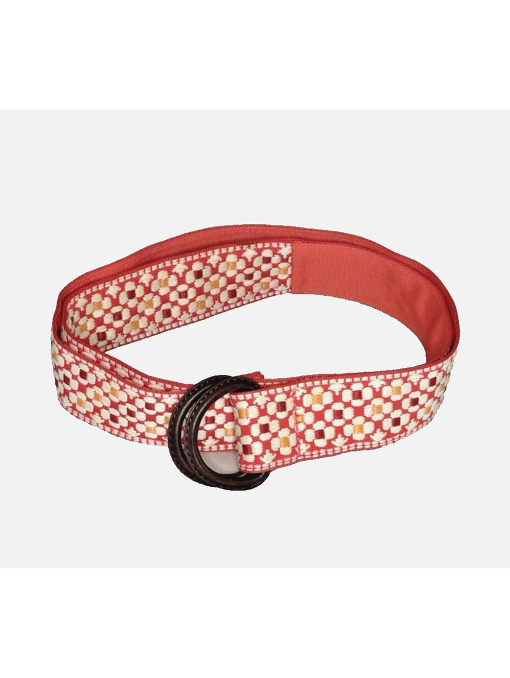 Eddie Bauer Women's Embroidered D-Ring Belt Red/White 37" Sz M EUC